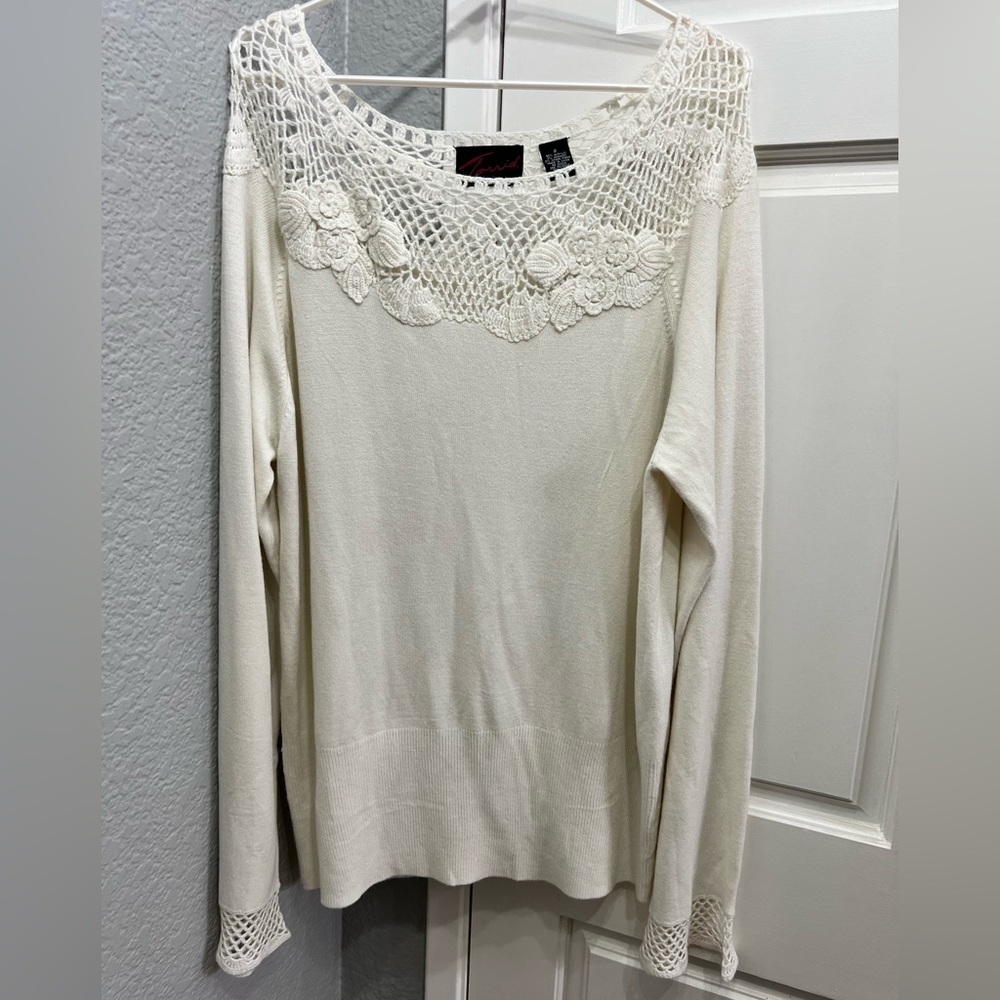 Vintage Torrid Cream Sweater with Crochet Neckline